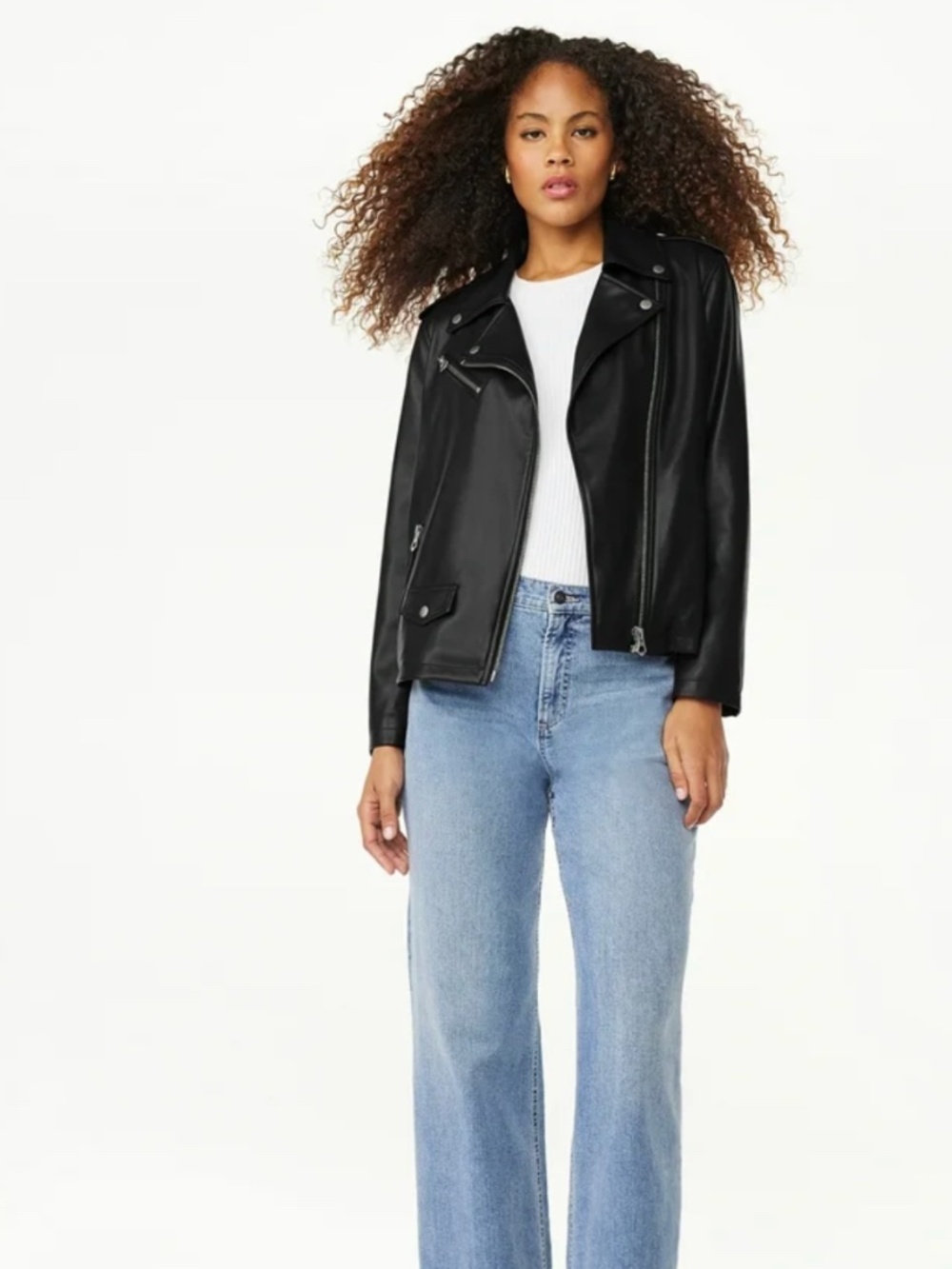 Scoop NYC Women’s Black Faux Leather Motorcycle Jacket Size Small (4-6) NWT - Picture 2 of 10